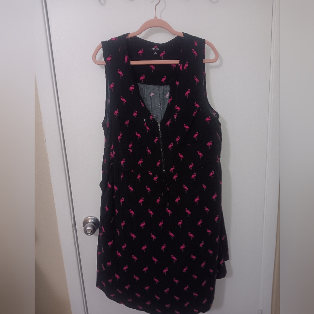 Black Dress with Pink Flamingo Pattern Torrid Size 2. 18x20x